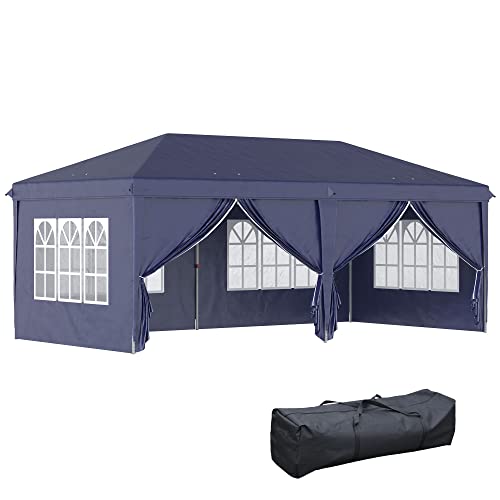 Outsunny Gazebo 6x3 m Pieghevole da Giardino in Acciaio e Poliestere con 6 Pannelli Laterali, Blu