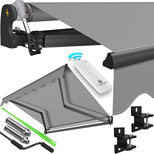 KESSER ® Tenda da sole a braccio articolato elettrica con telecomando, 250 x 200 cm, tenda da sole per terrazze, tenda da sole con fissaggio a parete, colore grigio