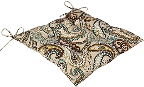 Pillow Perfect Quarzo Paisley Tamara per Esterni/Interni Cuscini di Seduta Trapuntati (Schienale Quadrato), Tessuto, Blu, 19" x 18.5