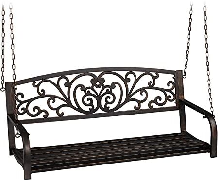 Relaxdays Dondolo Sospeso, Panca da Giardino da Appendere, Panchina in Metallo, 2 Posti, HLP: 190x133x55 cm, Nero Bronzo