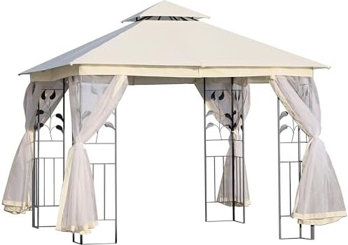 Outsunny Gazebo da Esterno o Giardino 3x3m con Zanzariera, Telaio in Acciaio e Doppio Tettuccio, Bianco