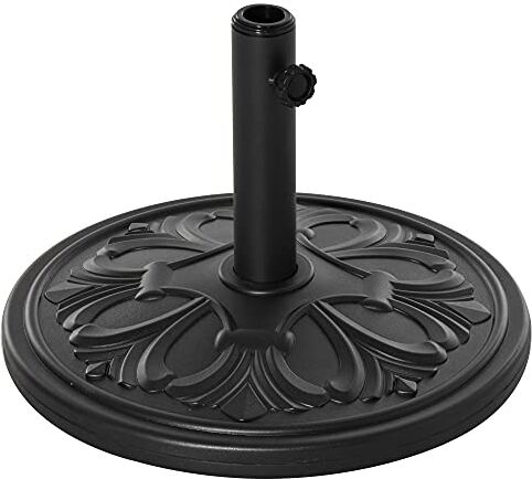 Outsunny Base per Ombrellone Rotonda in Plastica con Disegno Floreale, Basamento da 13kg con Supporto per Pali da 35-38-48mm, Nero