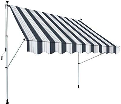 Gardinia Tenda da sole a incastro Foehr con manovella, Protezione dal sole per terrazza o balcone, 195 x 120 cm, Lunghezza asta manovella: 125 cm, Blu/Bianco