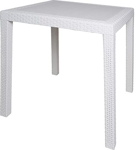 Dmora Tavolo da Esterno Agrigento, Tavolo Quadrato da Giardino, Tavolino Fisso Effetto Rattan, 100% Made in Italy, Cm 80x80h72, Bianco