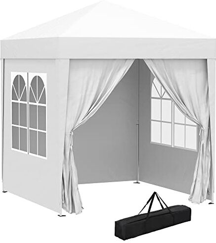 Outsunny Gazebo 2x2 m Impermeabile con 4 Pareti Rimovibili, Gazebo Pieghevole in Metallo e Poliestere con Borsa da Trasporto, Bianco