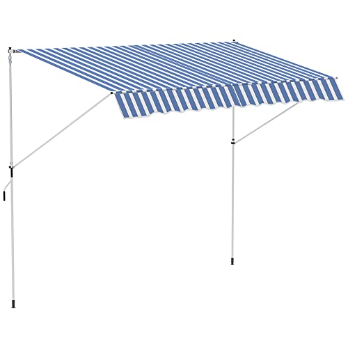 Outsunny Tenda da Sole a Bracci 3x1.5m con Manovella, Struttura Telescopica in Metallo e Parasole in Poliestere, Bianco e Blu