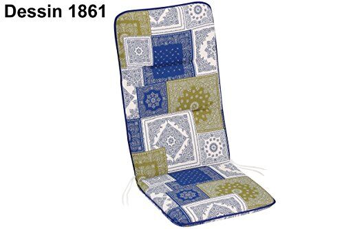 Best Basic-Line 1861 Cuscino per sedia con sedia a sdraio con schienale alto, in cotone, 120 x 50 x 6 cm, colore: blu e verde