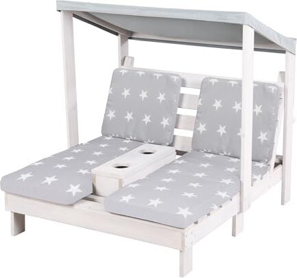 roba Sdraio Doppia per Bambini con cuscino Little Stars da Esterno, Giardino, Terrazza, all'Aperto con Portabicchieri Resistente alle Intemperie Legno Massiccio Certificato FSC Grigio