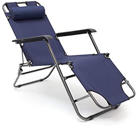 Relaxdays Lettino Pieghevole da Spiaggia, Sedia Sdraio Relax Reclinabile, Tre Posizioni Disponibili e Poggiatesta Rimuovibile, Portata Massima: 100 kg, Blu Scuro, 153x60.5x35 cm