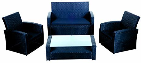 Home & Style Homestyle –  Set Lounge 4 Confezione da Lima Rattan Steel Cushions, Nero