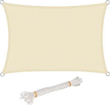 WOLTU Vela ombreggiante 2x3m in HDPE 180 g/m² Traspirante Tenda a Vela Parasole Rettangolare Protezione Solare Respirante Anti UV Giardino Esterni Beige