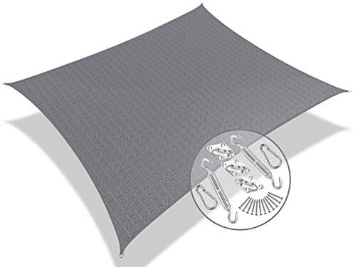 VOUNOT Tenda da Sole per Esterno, 2.5x3 m Vela Ombreggiante Rettangolare con Kit di Fissaggio, Tenda a Vela, Traspirante HDPE Protezione UV, per Giardino, Balcone, Terrazza, Grigio