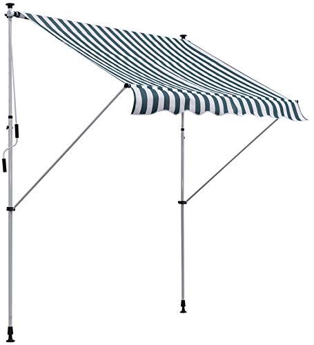 Outsunny Tenda da Sole 2x1.5m per Esterno a Rullo con Manovella, Telaio Telescopico e Angolazione Regolabile, Verde e Bianco