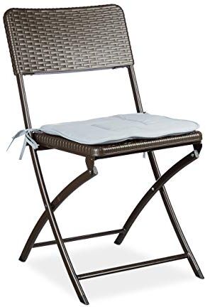 Relaxdays Sedia da Giardino Pieghevole in Stile Rattan, Modello Bastian, Singola, HLP 82x44x50 cm, Marrone, 1 Pezzo