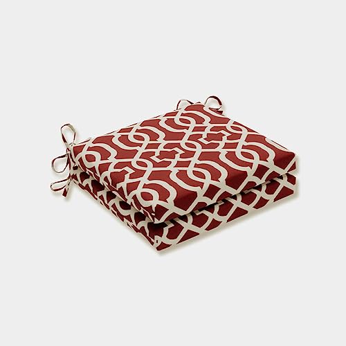 PERFECT PILLOW Pillow Perfect Indoor/Outdoor New Geo Squared Seat Cushion, Rosso, Set di 2, Red, 20 in. L X 20 in. W X 3 in. D