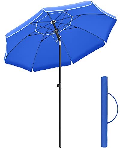 SONGMICS Ombrellone di 160 cm, UPF 50+, Inclinazione Bidirezionale a 30°, Altezza Regolabile, con Borsa da Trasporto, per Balcone Giardino Terrazzo Spiaggia, senza Base, Blu GPU60BU