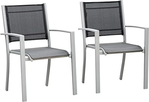 Outsunny Set 2 Sedie da Giardino in Textilene Traspirante e Struttura in Acciaio, Nero e Grigio, 64x58x87cm Nero e Grigio 64x58x87cm