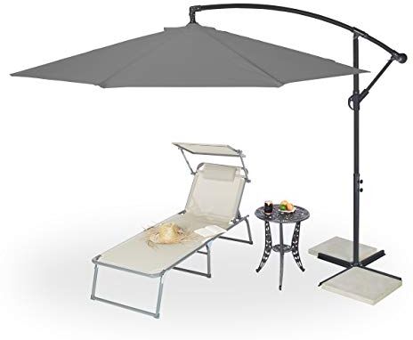 Relaxdays Ombrellone da Giardino con Manovella, ∅ 300 cm, Parasole Direzionabile, Custodia & Base, Coprisole XXL, Grigio