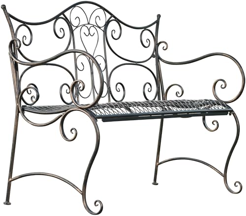 CLP Panchina da Giardino Tara in Ferro Laccato I Panchina da Esterno Stile Rustico Nostalgico I Panca Outdoor 113 x 47 CM, Colore:Bronzo