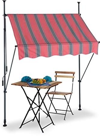 Relaxdays Tenda da Sole, Larga 150 cm, Protezione per Il Balcone, Altezza Regolabile, Senza Fori, Manovella, Rosso Nero, 50% Poliestere 40% Acciaio 10% Alluminio