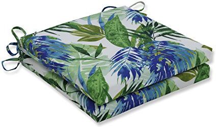 Pillow Perfect Outdoor/Indoor Soleil Squared Corners Seat Cushion (Set of 2), Blu/Verde, Green, 20 in. L X 20 in. W X 3 in. D