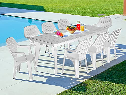 Dmora Tavolo da Esterno Mercurio, Tavolo Rettangolare, Tavolo allungabile da Giardino o da Bar, 100% Made in Italy, Cm 160-220x90h74, Bianco