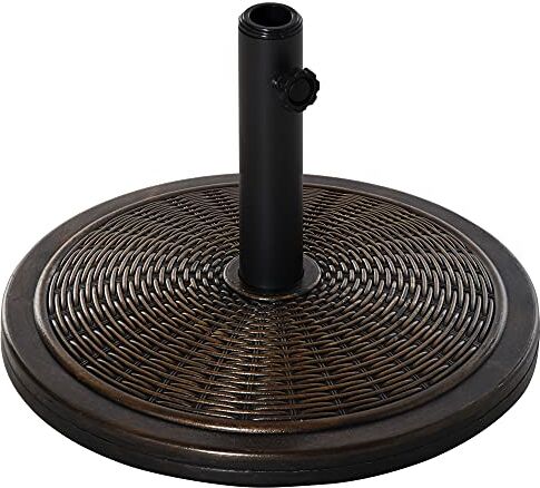 Outsunny Base per Ombrellone in Cemento e Plastica da 14kg, Basamento per Ombrellone da Giardino con Effetto Rattan, Bronzo