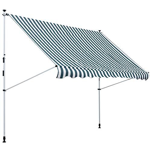 Outsunny Tenda da Sole a Bracci 3x1.5m con Manovella, Struttura Telescopica in Metallo e Parasole in Poliestere, Bianco e Verde