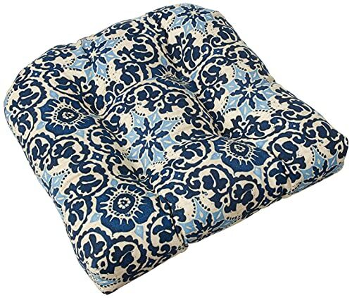 Pillow Perfect Outdoor/Indoor Xilografia Prism Wicker Seat Cushion (Set of 2), Blu
