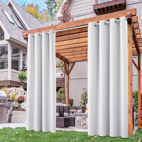 Deconovo Tende Idrorepellente per Esterni, Tende Termiche Isolanti per Interni, Tende da Esterno per Gazebo con Anelli 2 Pezzi, 132x245 cm, Grigio Perla