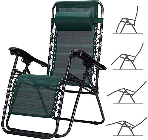 BAKAJI Sedia gravità Zero Sdraio da Giardino Poltrona Relax Pieghevole Salvaspazio Tubolari Acciaio 22mm Reclinabile Tessuto in Texilene Traspirante, Mare Spiaggia Piscina Arredo Esterno (Verde)