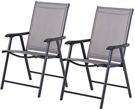 Outsunny Set 2 Sedie Pieghevoli da Esterni in Acciaio e Texteline Per Giardino Veranda Terrazzo, Grigio, 58 x 64 x 94cm