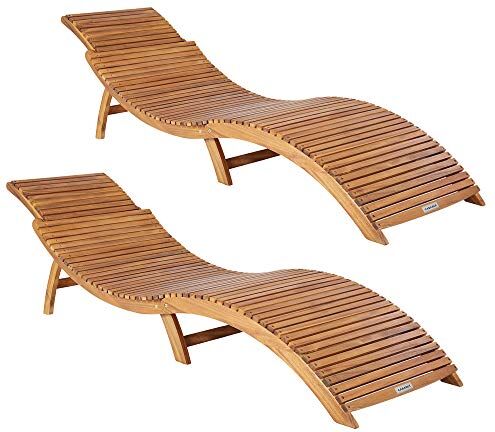 CASARIA ® 2X Lettino Prendisole in Legno d' Acacia Certificato FSC® Pieghevole Ergonomico Sdraio da Giardino Sauna