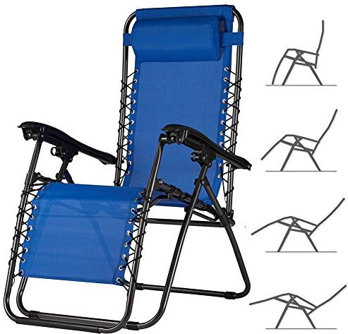 BAKAJI Sedia gravità Zero Sdraio da Giardino Poltrona Relax Pieghevole Salvaspazio Tubolari Acciaio 22mm Reclinabile Tessuto in Texilene Traspirante, Mare Spiaggia Piscina Arredo Esterno (Blu)