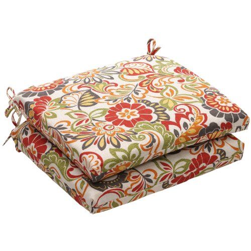 Pillow Perfect Indoor/Outdoor Multicolored Modern Floral Square Seat Cushion, 2-Pack