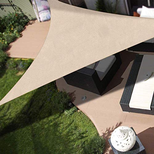 BAKAJI Vela Telo ParaSole Tenda Triangolare Ombreggiante in Tessuto Resistente Protezione UV 90% Per Ombra Giardino Terrazzo con Aggancio Connettori a D Colore Beige Corda Inclusa (5 x 5 metri)