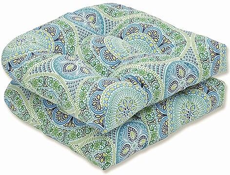 Pillow Perfect Delancey Lagoon all'aperto/Interno Cuscini di Seduta Trapuntati (Schienale Rotondo), Tessuto, Blu, 2 Count (Pack of 1), 2 unità