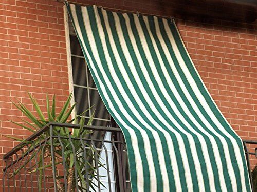 Bricobravo Tenda da sole 150x290cm in tessuto a strisce con anelli ombra per balcone terrazzo casa (VERDE)