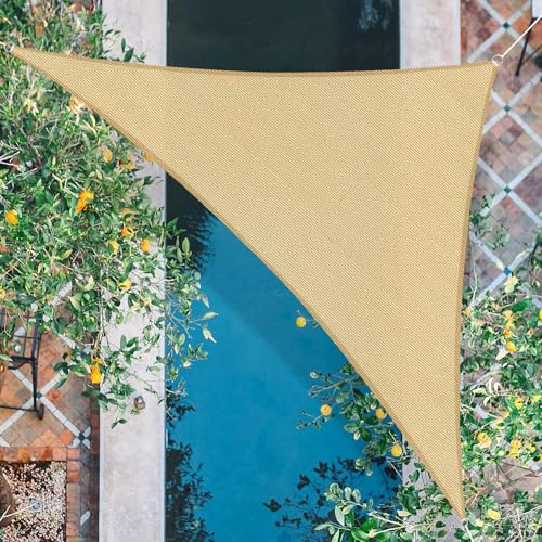 HENG FENG Tenda a Vela Triangolare HDPE 3x3x4.25m Vela Ombreggiante Parasole Traspirante e Protezione Solare Raggi UV per Esterno Giardino Terrazza Colore Sabbia