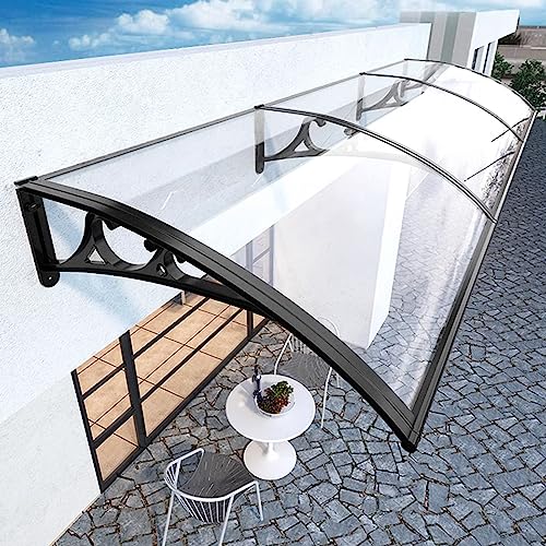 TRUEWALLET Pensilina per Copertura in Policarbonato e Alluminio,Pensilina Tettoia per Porta Balcone Esterno,Resistente Agli Urti 300 Kg,Parapioggia Tettoia Tenda da Veranda Protezione UV (80x260cm/32"x102")