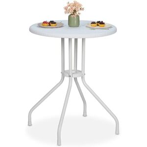 Relaxdays Tavolino da Giardino Rotondo, HxD 73 x 60 cm, Aspetto Rattan, Tavolo in Plastica e Acciaio, da Esterno, Bianco Relaxdays Tavolino da Giardino Rotondo, HxD 73 x 60 cm, Aspetto Rattan, Tavolo in Plastica e Acciaio, da Esterno, Bianco