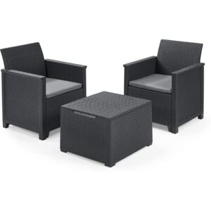 Keter Emma Balcony Set Mobile da esterno composto da due poltrone con cuscini e tavolino contenitore, grafite Keter Emma Balcony Set Mobile da esterno composto da due poltrone con cuscini e tavolino contenitore, grafite
