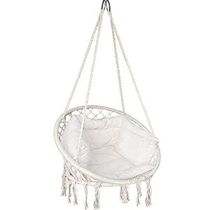 VOUNOT ® Poltrona Sospesa da Giardino, Sedia Amaca Altalena Macrame con Cuscino, Ø80cm Capacità 120 kg, per Interni Esterno Giardino, Beige VOUNOT ® Poltrona Sospesa da Giardino, Sedia Amaca Altalena Macrame con Cuscino, Ø80cm Capacità 120 kg, per Interni Esterno Giardino, Beige