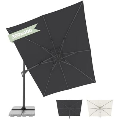 Doppler ombrellone a pendolo Jack 400x300cm al antracite I per balcone, terrazza e giardino I a manovella in alluminio resistente ai raggi UV I multifunzionale Doppler ombrellone a pendolo Jack 400x300cm al antracite I per balcone, terrazza e giardino I a manovella in alluminio resistente ai raggi UV I multifunzionale
