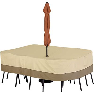 Classic Accessories Copertura per Tavolo Rettangolare/Ovale con Foro per ombrellone e Gruppo di sedie da Giardino, Media, Veranda Classic Accessories Copertura per Tavolo Rettangolare/Ovale con Foro per ombrellone e Gruppo di sedie da Giardino, Media, Veranda