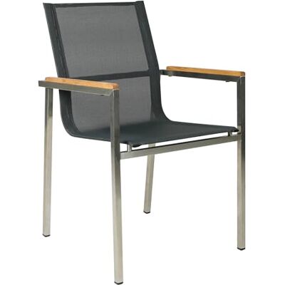 greemotion Sedia Giardino impilabile con Struttura in Acciaio Inox e textilene e braccioli in Teak Sydney, Sedia Esterni, ca. 55 x 85 x 58 cm, Grigio greemotion Sedia Giardino impilabile con Struttura in Acciaio Inox e textilene e braccioli in Teak Sydney, Sedia Esterni, ca. 55 x 85 x 58 cm, Grigio