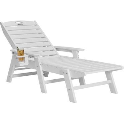 VEVOR Sedia a Sdraio da Giardino Pieghevole Reclinabile Capacità di Carico max. 181 kg, Poltrona a Sdraio da Piscina da Esterno in HDPE con Schienale Portabicchieri Seggiola da Spiaggia, Bianco VEVOR Sedia a Sdraio da Giardino Pieghevole Reclinabile Capacità di Carico max. 181 kg, Poltrona a Sdraio da Piscina da Esterno in HDPE con Schienale Portabicchieri Seggiola da Spiaggia, Bianco