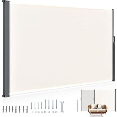 Juskys Tenda da sole laterale Dubai 200 x 300 cm, allungabile, oscurante, per balcone e terrazza, tenda laterale con supporto a parete, colore: beige Juskys Tenda da sole laterale Dubai 200 x 300 cm, allungabile, oscurante, per balcone e terrazza, tenda laterale con supporto a parete, colore: beige