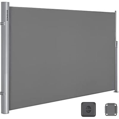 SONGMICS Tenda laterale in alluminio estensibile 200 x 350 cm, frangivista, protezione solare, oscurante, tenda laterale, per balcone, terrazza, giardino, grigio GSA205G01 SONGMICS Tenda laterale in alluminio estensibile 200 x 350 cm, frangivista, protezione solare, oscurante, tenda laterale, per balcone, terrazza, giardino, grigio GSA205G01