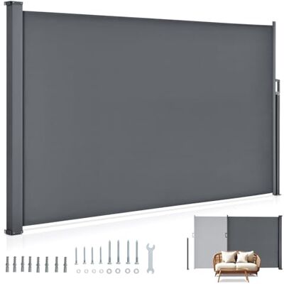 Juskys Tenda da sole laterale Dubai 180 x 300 cm estensibile e coprente, frangivista e frangivento per balcone e terrazza, tenda a rullo laterale con supporto a muro grigio Juskys Tenda da sole laterale Dubai 180 x 300 cm estensibile e coprente, frangivista e frangivento per balcone e terrazza, tenda a rullo laterale con supporto a muro grigio